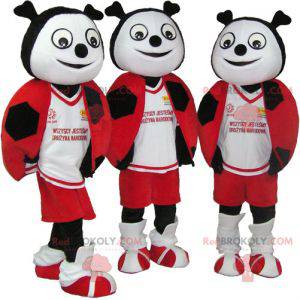 3 mascotas de mariquitas rojas en blanco y negro -