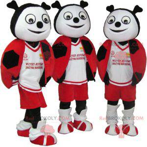 3 mascottes van rood zwart en wit lieveheersbeestjes -