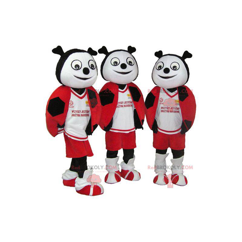 3 mascotas de mariquitas rojas en blanco y negro -