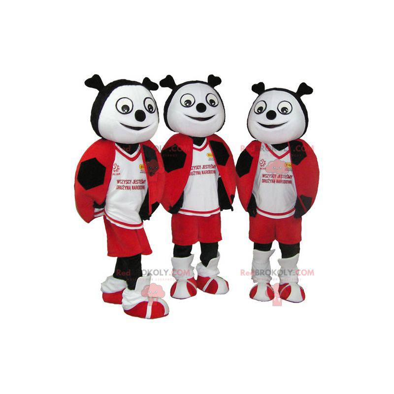 3 mascottes van rood zwart en wit lieveheersbeestjes -