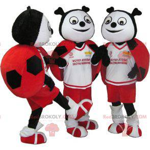 3 mascottes de coccinelles rouges noires et blanches -