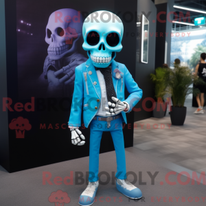 Cyan Skull maskot kostume...