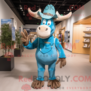 Cyan Moose maskot kostym...