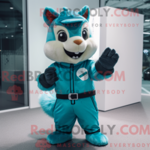 Máscara Cyan Chipmunk com máscara de esquilo e macacão e hansker - Mascotes esquilos - REBROKO_211370 - RedBrokoly.com