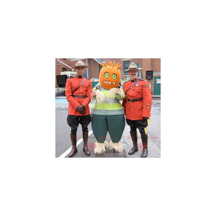 Mascotte d'épouvantail avec une tête de citrouille - Mascotte d'épouvantail avec une tête de citrouille -