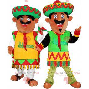 2 mascottes de Mexicains habillés en tenues traditionnelles -