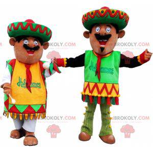 2 mexicanske maskotter klædt i traditionelle tøj -