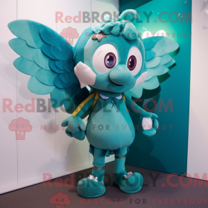 Teal Cupid mascot costume...