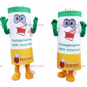 Mascots of green yellow and white electric batteries -