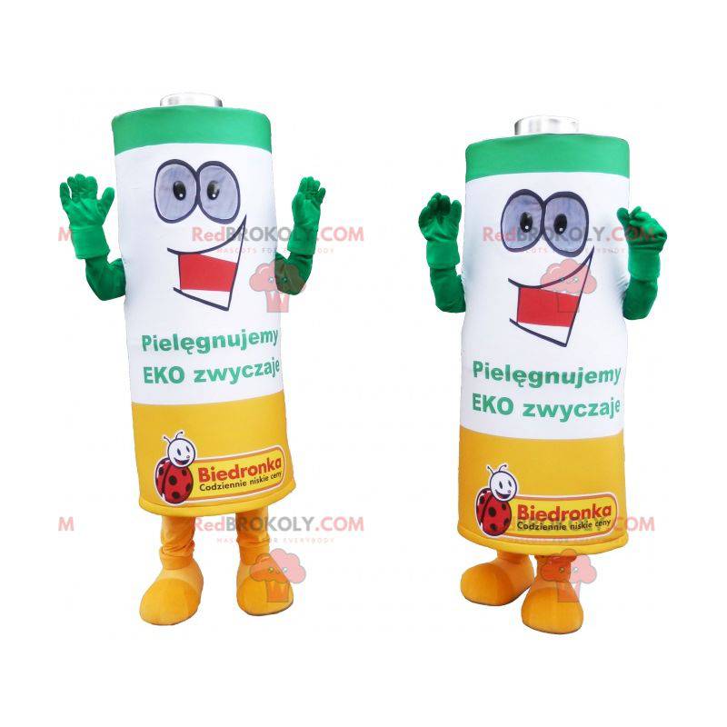 Mascots of green yellow and white electric batteries -