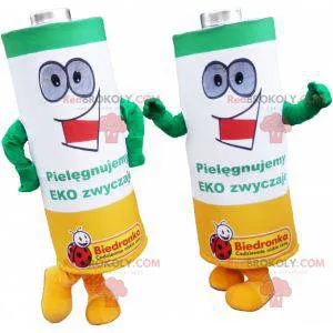 Mascots of green yellow and white electric batteries -