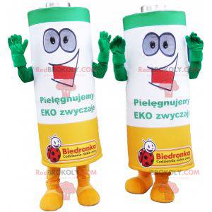 Mascots of green yellow and white electric batteries -