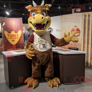 Brun Dragon maskot kostume...