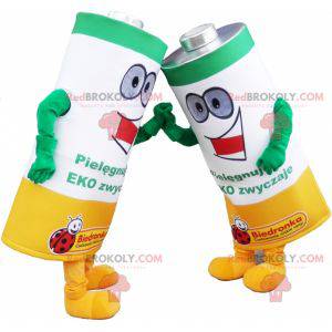 Mascots of green yellow and white electric batteries -