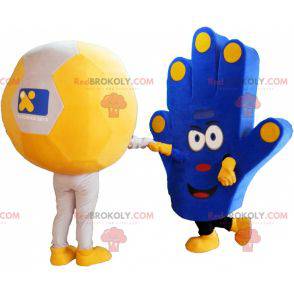 2 mascottes de supporters un ballon et une main de supporter -