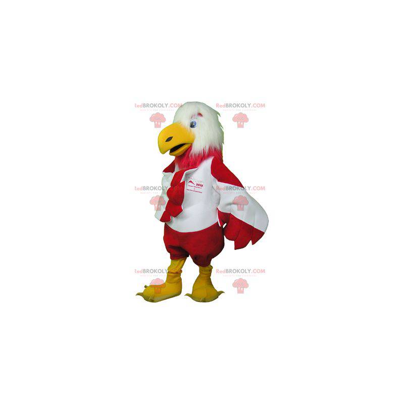 Mascot águila blanca y roja peluda y muy divertida -