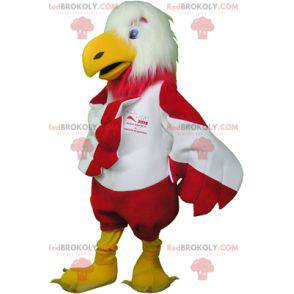 Mascot águila blanca y roja peluda y muy divertida -