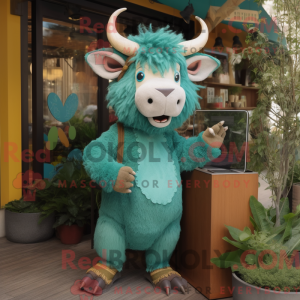 Teal Yak mascot costume...
