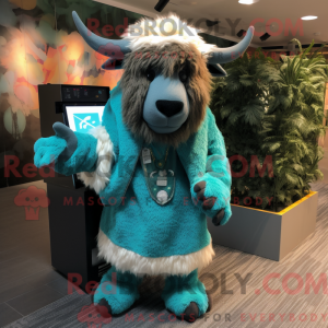 Teal Yak mascottekostuum...