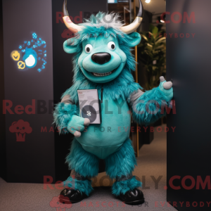 Teal Yak mascot costume...