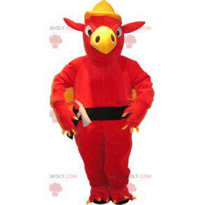 Maskottchen des roten Geiervogels im Handwerker-Outfit -