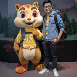 Gul Chipmunk maskot kostume...