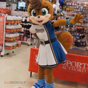 Brown fox mascot in a cheerleader dress - Redbrokoly.com