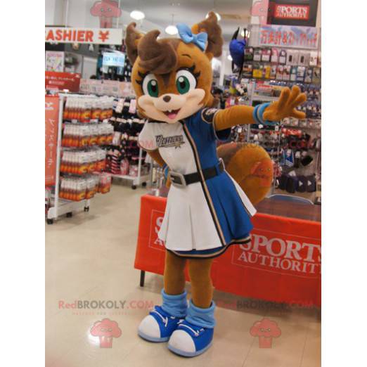 Brown Fox Maskottchen in einem Cheerleader-Kleid -