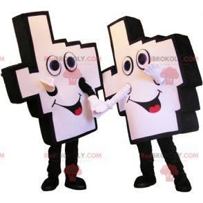 2 mascottes de mains de supporters blanches et noires -