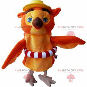 Mascote coruja laranja e bege com uma bóia - Redbrokoly.com