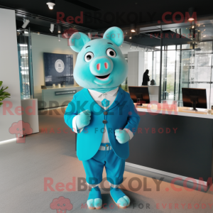 Cyan Pig-maskotdraktfigur...