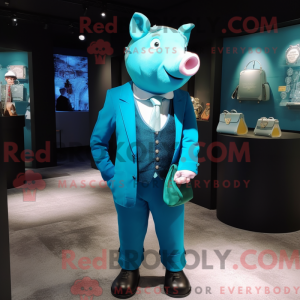 Cyan Pig mascot costume...