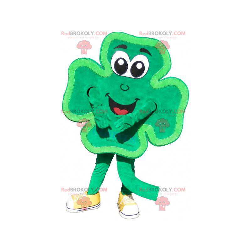 Groene en glimlachende mascotte met klavertje 4 - Redbrokoly.com