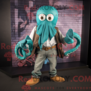 Fantasia de mascote de kraken turquesa com calça cargo e cachecóis - Mascotes Kraken - REBROKO_212084 - RedBrokoly.com