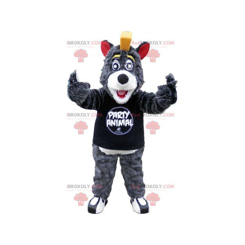 Gray and white wolf mascot with a yellow crest - Redbrokoly.com