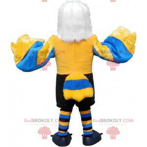 Mascot adelaar wit geel en blauw harig en zeer succesvol -