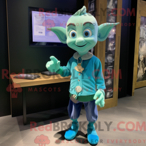 Cyan Elf-maskotkostumefigur...