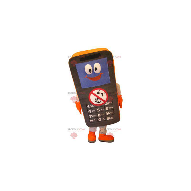 Maskotka czarny i pomarańczowy telefon komórkowy -