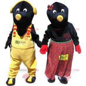2 mascottes: paar zwarte en gele mollen - Redbrokoly.com