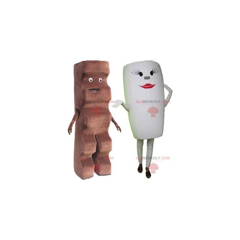 2 mascots: a chocolate bar and a white cup - Redbrokoly.com