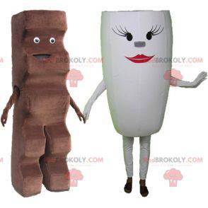 2 mascots: a chocolate bar and a white cup - Redbrokoly.com