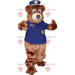 Mascotte de nounours marron en tenue de gardien de zoo -