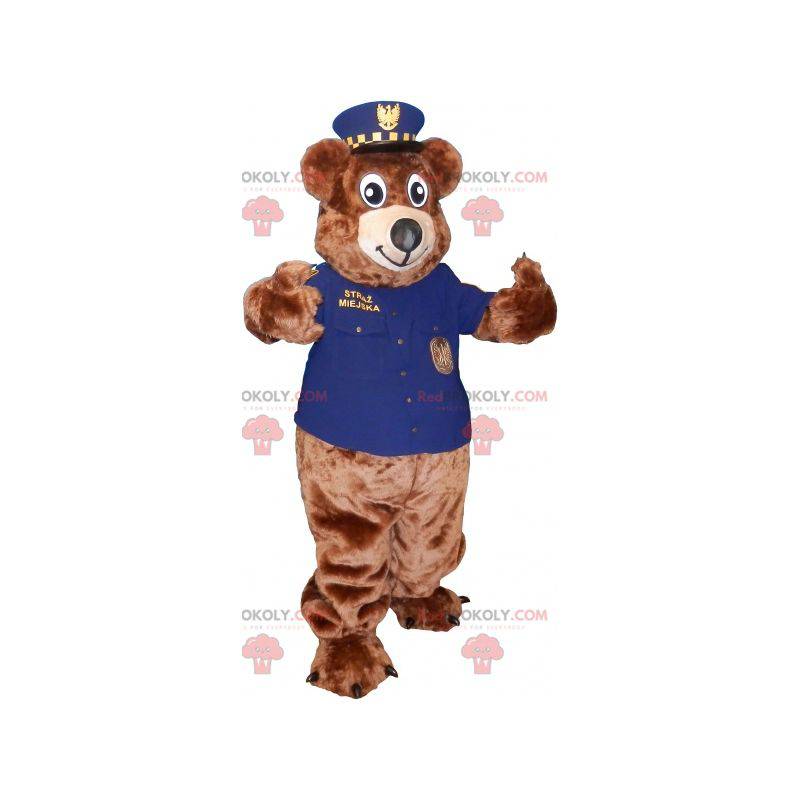 Mascotte de nounours marron en tenue de gardien de zoo -