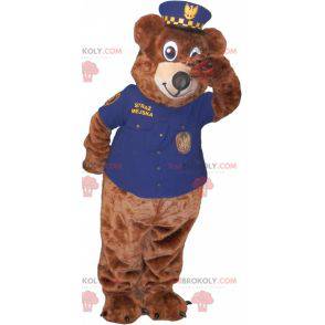 Mascotte de nounours marron en tenue de gardien de zoo -