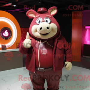 Maroon Pig maskot kostume...