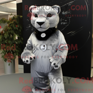 Fantasia de mascote de pantera prateada com casaco e brincos - Pantera Mascotes - REBROKO_212517 - RedBrokoly.com