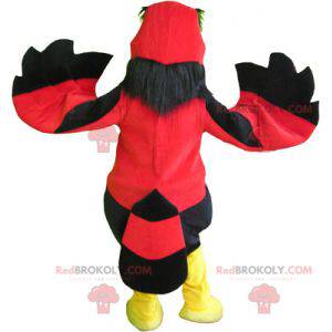 Gigantisk og morsom rød svart og gul fuglemaskot -