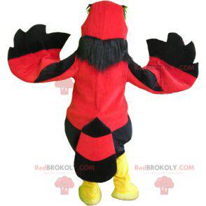 Gigantisk og morsom rød svart og gul fuglemaskot -