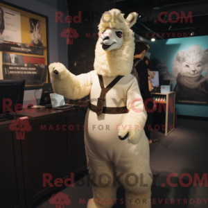 Crème lama-mascottekostuum...