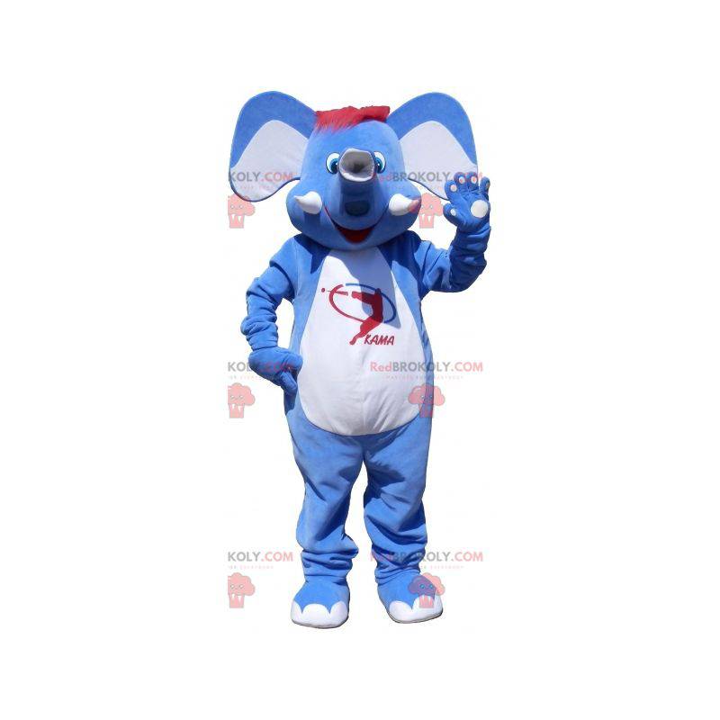 Blue and white elephant mascot with red hair - Redbrokoly.com